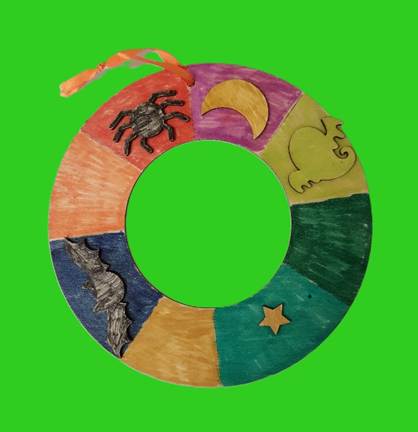 A colorful circle with different symbols